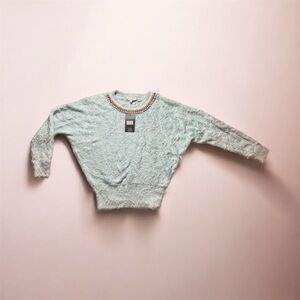 Black Rivet Pearl Embellished Fuzzy Sweater in Sea Glass - Size M (NWT)